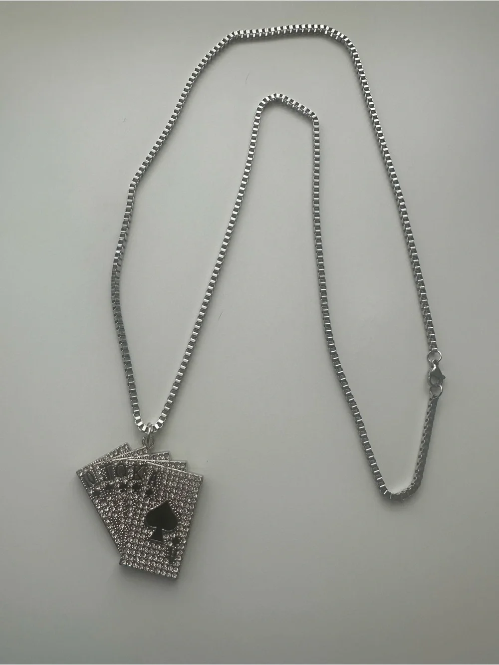 Silver Crystal Playing Cards Pendant Necklace
